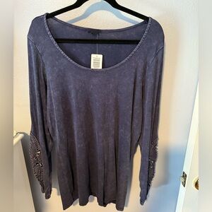 Torrid Blue Long Sleeve Top with Crochet Details